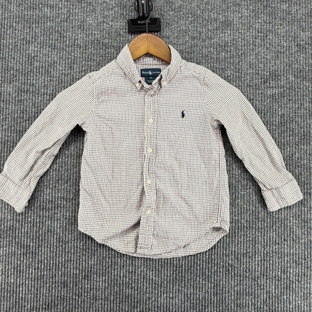 Ralph Lauren Button Down Kids Size 4 Multicolor Excellent Plaid Long Sleeve Pony